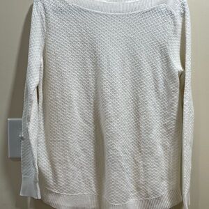LOFT White Crew Neck Sweater with Textured Knit